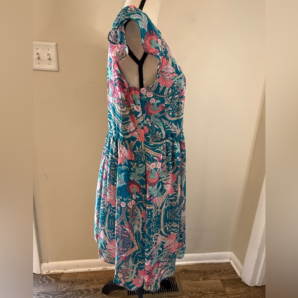 Vince Camuto floral colorful short sleeve midi dress SZ 6 - Picture 3 of 15